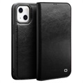 Qialino Classic iPhone 13 Mini Kožna maska-Novčanik - Crna